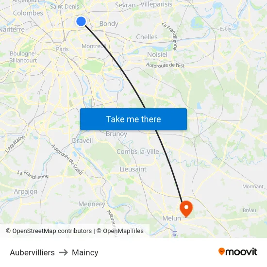 Aubervilliers to Maincy map