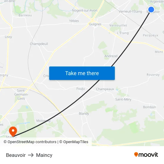 Beauvoir to Maincy map