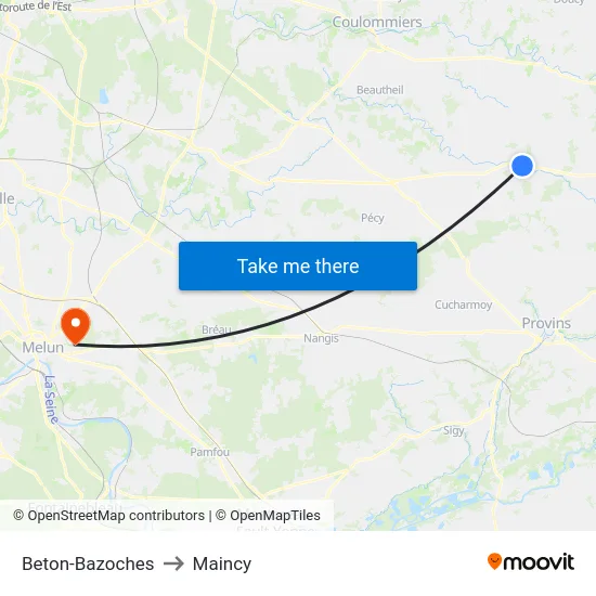 Beton-Bazoches to Maincy map