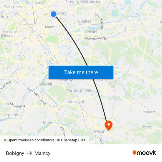 Bobigny to Maincy map