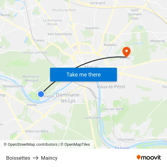 Boissettes to Maincy map