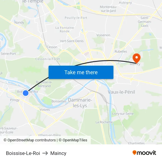 Boissise-Le-Roi to Maincy map