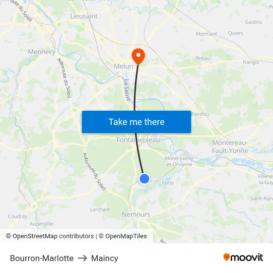 Bourron-Marlotte to Maincy map
