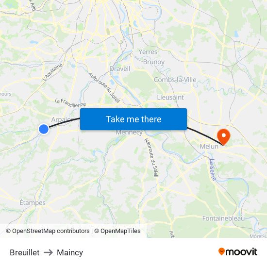 Breuillet to Maincy map