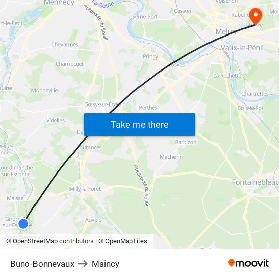Buno-Bonnevaux to Maincy map