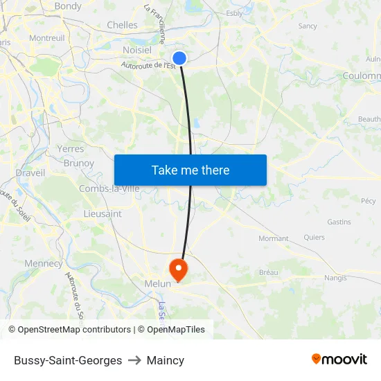 Bussy-Saint-Georges to Maincy map