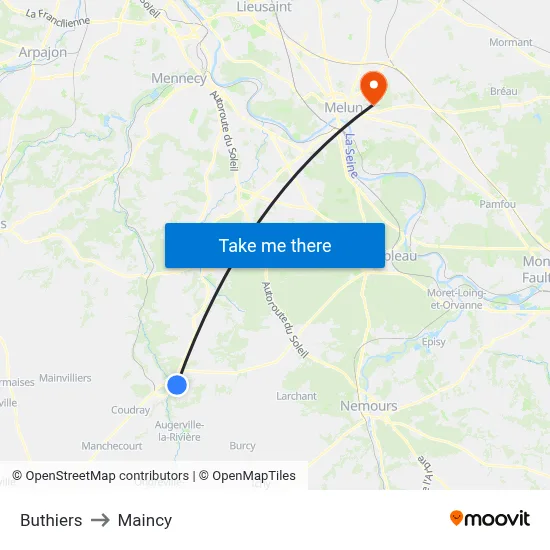 Buthiers to Maincy map