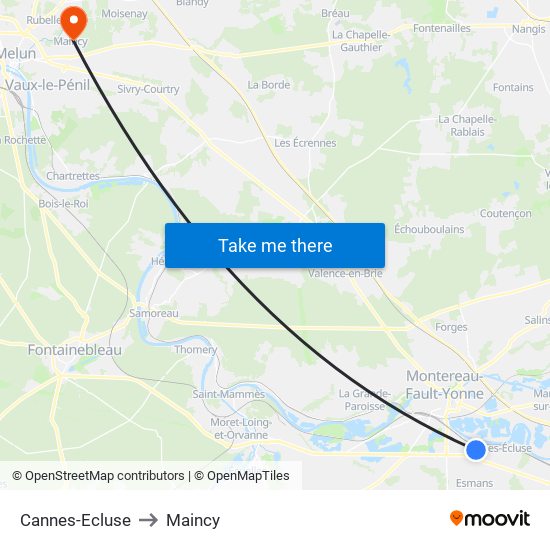 Cannes-Ecluse to Maincy map