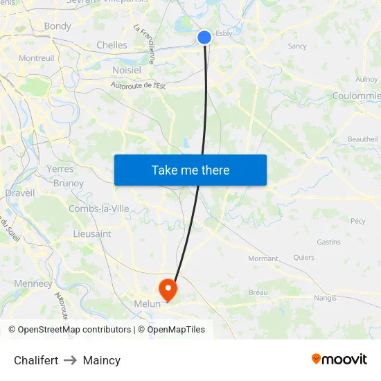 Chalifert to Maincy map