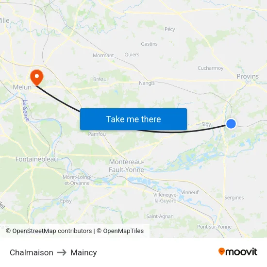 Chalmaison to Maincy map
