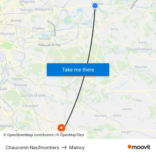 Chauconin-Neufmontiers to Maincy map