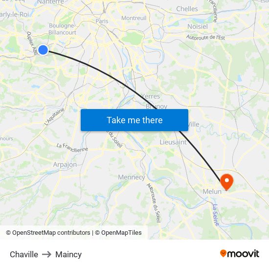 Chaville to Maincy map