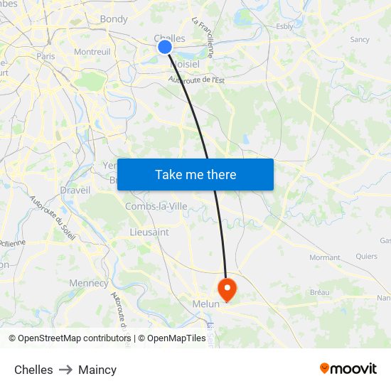 Chelles to Maincy map