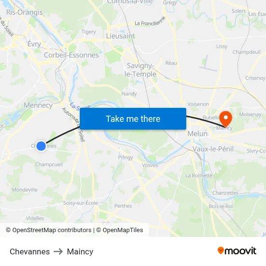 Chevannes to Maincy map