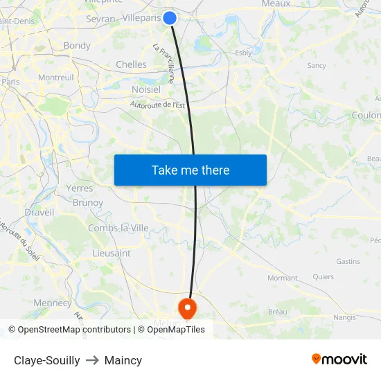 Claye-Souilly to Maincy map