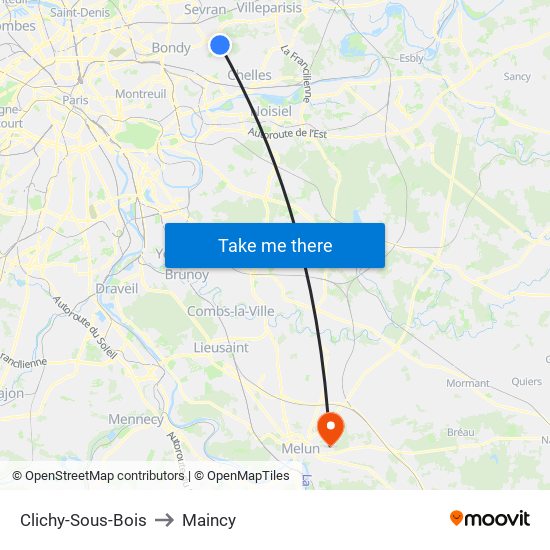 Clichy-Sous-Bois to Maincy map