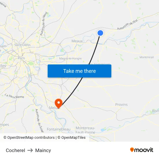 Cocherel to Maincy map