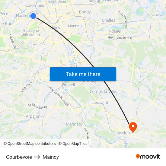Courbevoie to Maincy map
