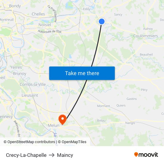 Crecy-La-Chapelle to Maincy map