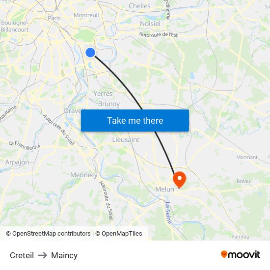 Creteil to Maincy map