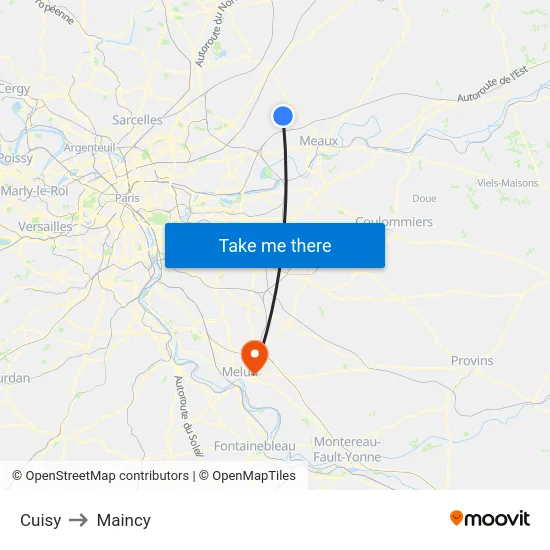 Cuisy to Maincy map