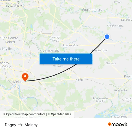 Dagny to Maincy map