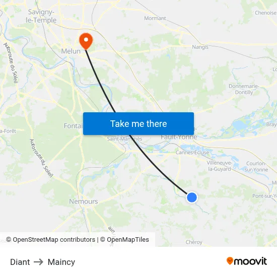 Diant to Maincy map