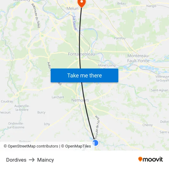 Dordives to Maincy map