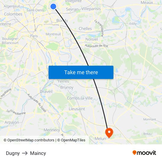 Dugny to Maincy map