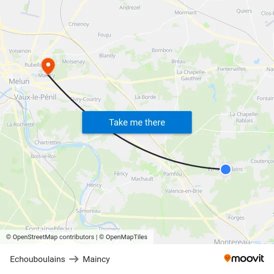 Echouboulains to Maincy map
