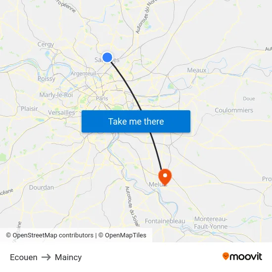 Ecouen to Maincy map