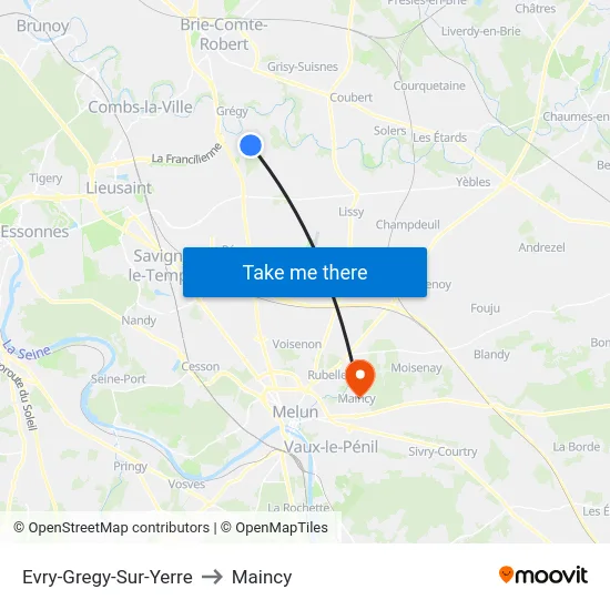 Evry-Gregy-Sur-Yerre to Maincy map
