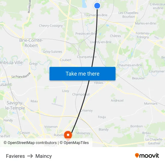 Favieres to Maincy map