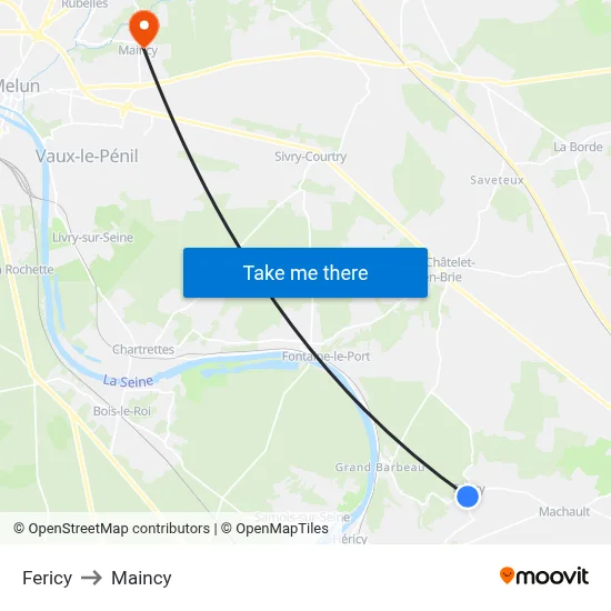 Fericy to Maincy map