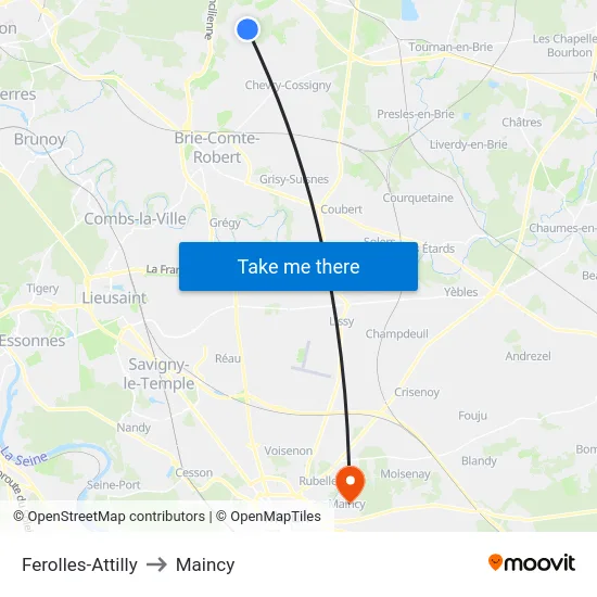 Ferolles-Attilly to Maincy map
