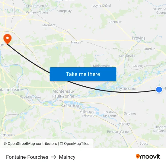Fontaine-Fourches to Maincy map