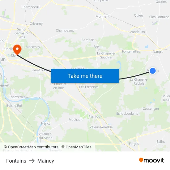 Fontains to Maincy map