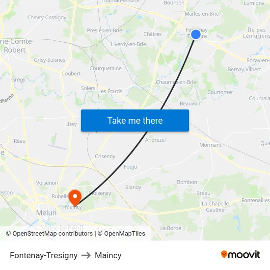 Fontenay-Tresigny to Maincy map