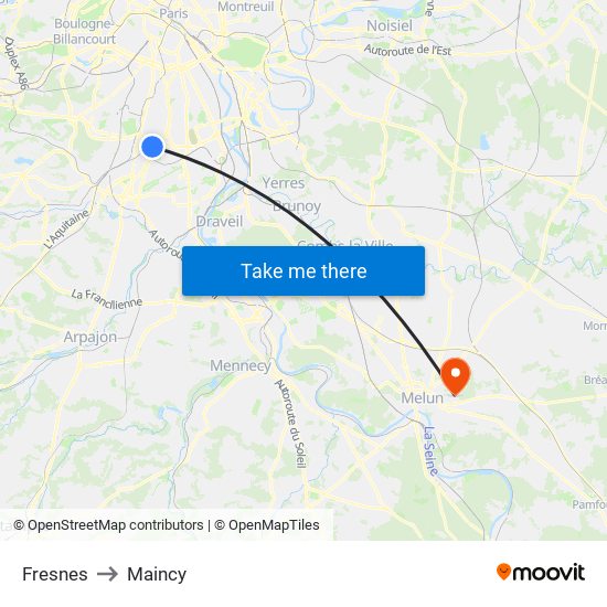 Fresnes to Maincy map