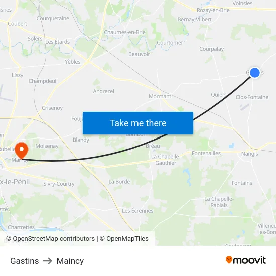 Gastins to Maincy map