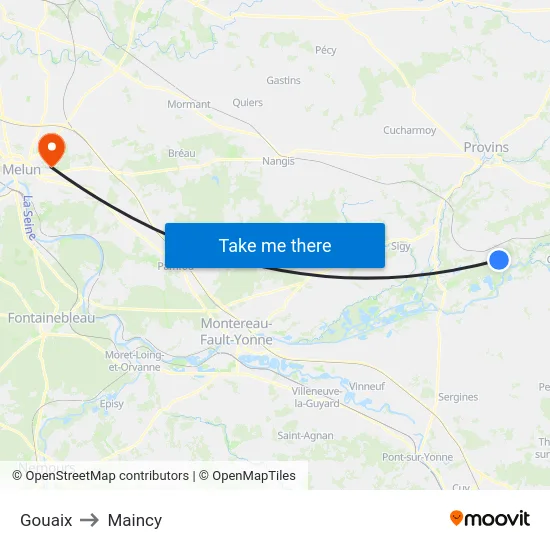Gouaix to Maincy map