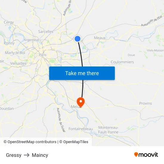 Gressy to Maincy map