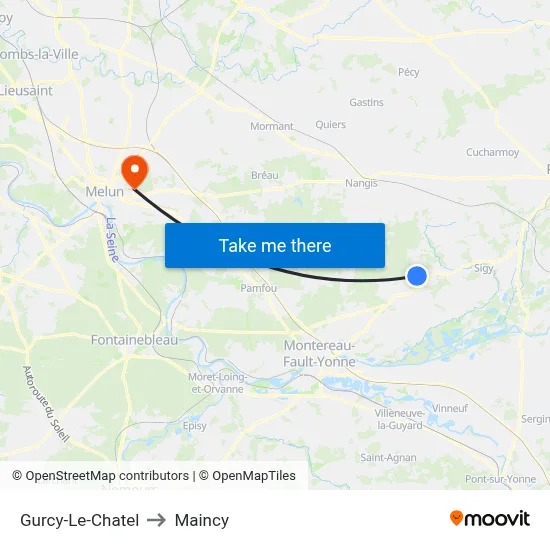 Gurcy-Le-Chatel to Maincy map