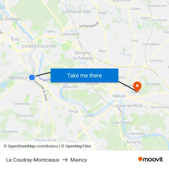Le Coudray-Montceaux to Maincy map