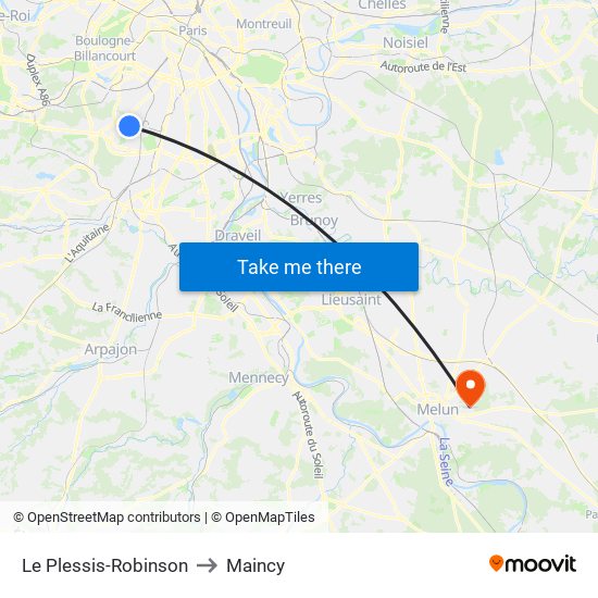 Le Plessis-Robinson to Maincy map