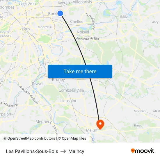 Les Pavillons-Sous-Bois to Maincy map