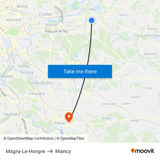Magny-Le-Hongre to Maincy map