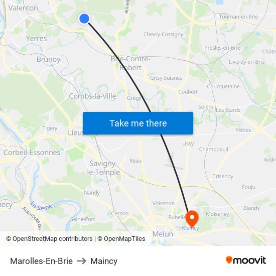Marolles-En-Brie to Maincy map