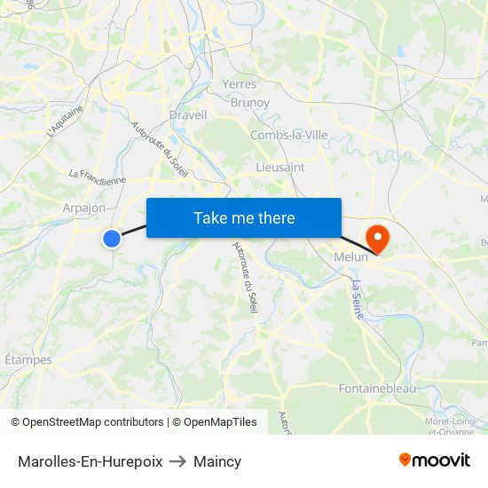 Marolles-En-Hurepoix to Maincy map