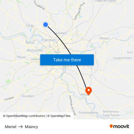 Meriel to Maincy map